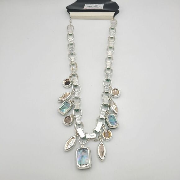 Vintage Napier Rhinestone Necklace, Green Silver Toned Adjustable - Picture 3 of 5